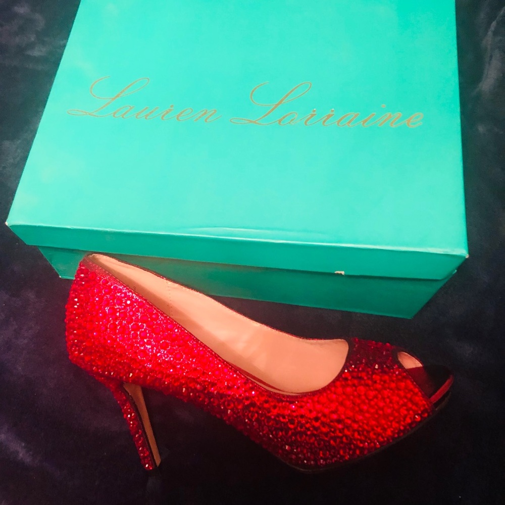 Lauren Lorraine Ruby Red Peep Toe Shoes